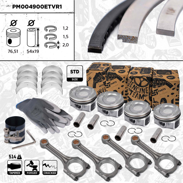 PM004900ETVR1, Piston with rings and pin, Repair set - complete piston with rings and pin (for 1 engine), Piston Set + conrods, ET ENGINETEAM, Skoda Fabia, VW Golf, Audi A1, Seat Ibiza 1,4TSI CAVE CTHE CAVG 2010+, 036105701AB, 03C107065AQ, 036105701S, 03C107065AS, 03C105701D, 03C107065BF, 03C107065CK, 03C107065AH, 03C107065BL, 03C107065CE, 03C107065CF, 03C198401A, 03C198401D, 028PI00117000, 40846600, 87-433900-00, 029PS20037000, 50009179, 77836600