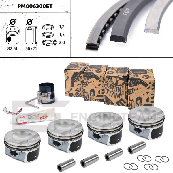 PM006300ET, Piston with rings and pin, Repair set - complete piston with rings and pin (for 1 engine), Piston kit, ET ENGINETEAM, 06H107065AB, 06H107099AM, 06H107065AM, 06H107065BE, 06J107065AH, 028PI00119000, 40247600