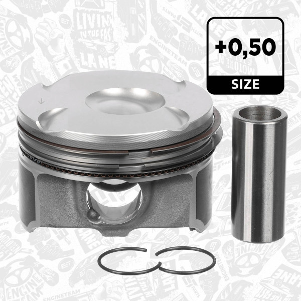 PM015050, Piston with rings and pin, Complete piston with rings and pin, ET ENGINETEAM, Ford B-Max C-Max ECOSPORT Fiesta Focus Grand C-Max Mondeo Puma Tourneo Courier Transit Courier Transit Custom SFCA M2GA 1,0 EcoBoost 2014+
