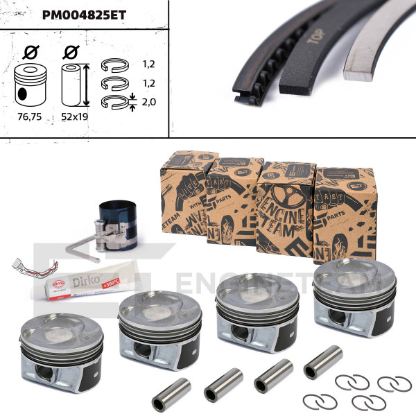 PM004825ET, Piston with rings and pin, Repair set - complete piston with rings and pin (for 1 engine), Piston kit, ET ENGINETEAM, Skoda Rapid, VW Jetta, Audi A1, Seat 1,4 TSI CAXA CAXC 2007+, 40477610