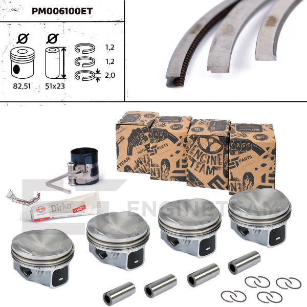 PM006100ET, Piston with rings and pin, Repair set - complete piston with rings and pin (for 1 engine), ET ENGINETEAM, 06H107065BF, 06H107065BS, 06H107065CP, 06H107065DF, 06H107065DL