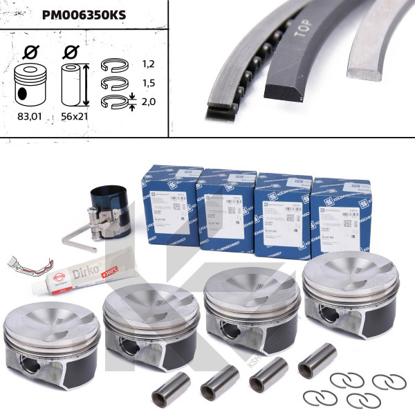 PM006350KS, Piston with rings and pin, Repair set - complete piston with rings and pin (for 1 engine), Piston kit, ET ENGINETEAM, 40247620S , 40247620