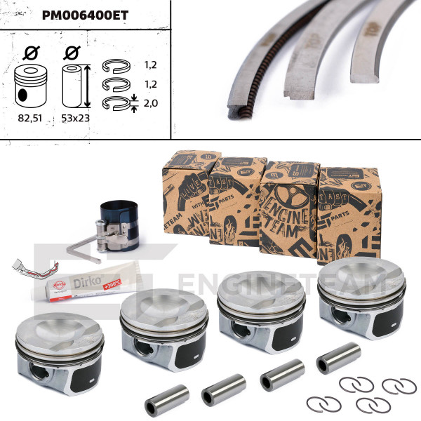 PM006400ET, Piston with rings and pin, Repair set - complete piston with rings and pin (for 1 engine), ET ENGINETEAM, 06H107065DM