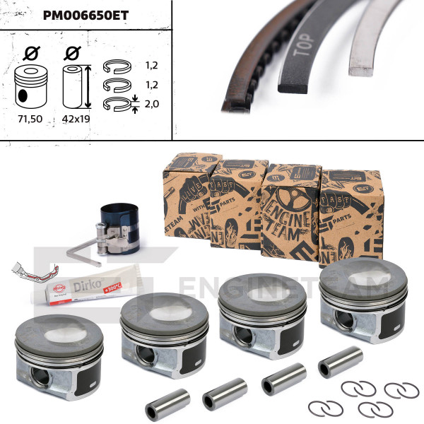 PM006650ET, Piston with rings and pin, Repair set - complete piston with rings and pin (for 1 engine), Piston kit, ET ENGINETEAM, 028PI00130002, 41257620