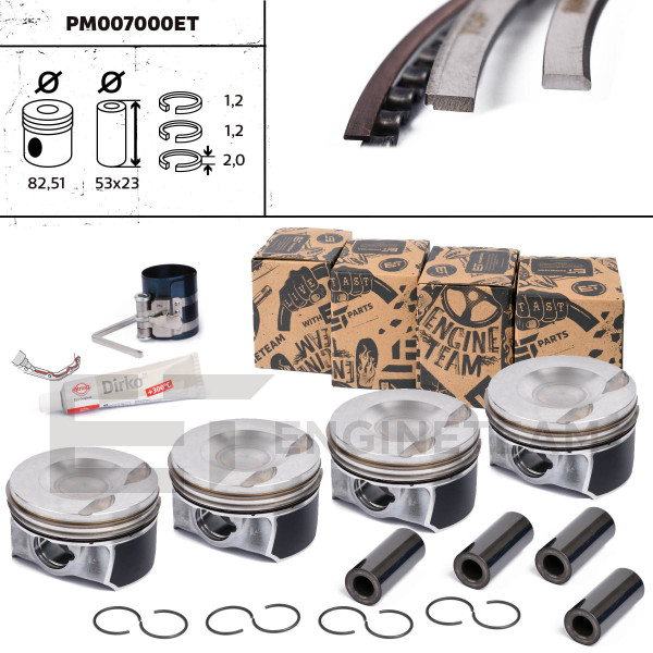 PM007000ET, Piston with rings and pin, Repair set - complete piston with rings and pin (for 1 engine), Piston kit, ET ENGINETEAM, 06H107065DM, 028PI00134000, 41198600