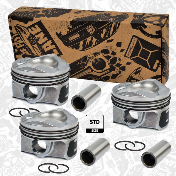 PM008500VR1, Piston with rings and pin, Repair set - complete piston with rings and pin (for 1 engine), Piston kit, ET ENGINETEAM, Ford B-Max C-Max Fiesta Focus Transit Courier Mondeo M2D2 M2GA SFCB 1,0 EcoBoost 2012+, 1832679, CM5Z-6108-D, CM5Z6108D, 41949600, 854250, 857020