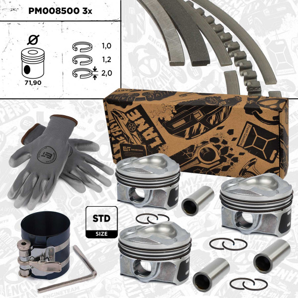 PM008500VR2, Piston with rings and pin, Repair set - complete piston with rings and pin (for 1 engine), Piston kit, ET ENGINETEAM, Ford B-Max C-Max Fiesta Focus Transit Courier Mondeo M2D2 M2GA SFCB 1,0 EcoBoost 2012+, 1832679, CM5Z-6108-D, CM5Z6108D, 41949600, 854250, 857020