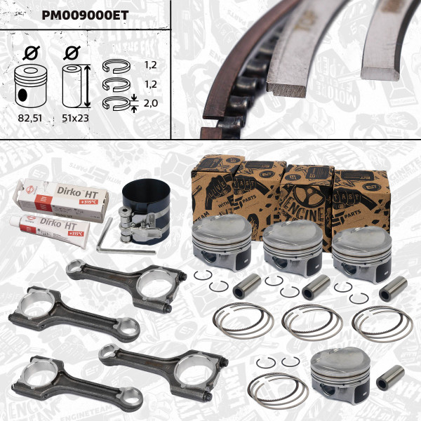 PM009000ET, Piston with rings and pin, Repair set - complete piston with rings and pin (for 1 engine), Piston Set + conrods, ET ENGINETEAM, 06H107065DL, 06J198401H, 06H107065BS, 06H107065BF, 06H107065DF, 06H107065CP