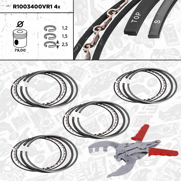 4x Piston Ring Kit - R1003400VR1 ET ENGINETEAM - 08-307800-00, 800039710000, 800039740000