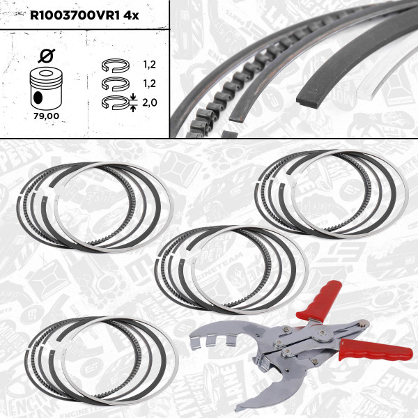 4x Piston Ring Kit - R1003700VR1 ET ENGINETEAM - 630210, 93190365, 800072040000
