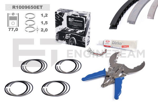 R1009650ET, Piston Ring Kit, Repair set - pistons rings (for 1 engine), 4x Piston Ring Kit, ET ENGINETEAM, 800079010050