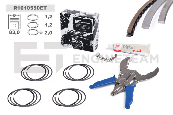 R1010550ET, Piston Ring Kit, Repair set - pistons rings (for 1 engine), 4x Piston Ring Kit, ET ENGINETEAM, 800113810050