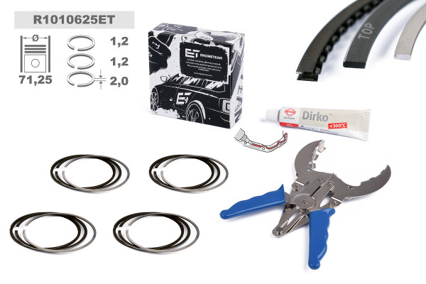 R1010625ET, Piston Ring Kit, Repair set - pistons rings (for 1 engine), 4x Piston Ring Kit, ET ENGINETEAM, 800114111025