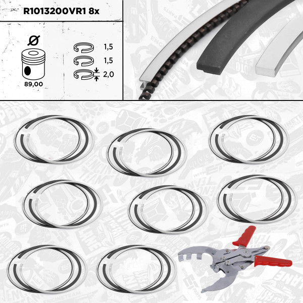 R1013200VR1, Piston Ring Kit, Repair set - pistons rings (for 1 engine), 8x Piston Ring Kit, ET ENGINETEAM, BMW 5(F10) 6 (F11) 7 (F01) X5 (E70) X6 (E71) 650 i xDrive N63 B44 A 2010+, 11257574822, 7574822