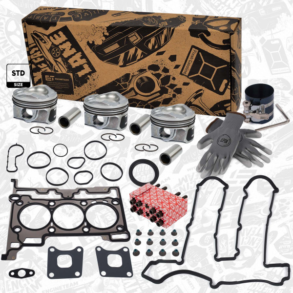 TS0057VR1, Gasket Kit, cylinder head, Cylinder head gasket set, Gasket Kit, cylinder head + bolts + pistons, ET ENGINETEAM, Ford B-Max C-Max Fiesta Mondeo Focus Transit Courier Tourneo Connect SFCA M1CA 1,0 EcoBoost 2014+, 1804813, 1760313, CM5G-6065-EA, 1939521, DM5G6051AA, 1771609, CM5G6051GC, 1832679, CM5Z-6108-D, CM5Z6108D, 41949600, 854250, 857020