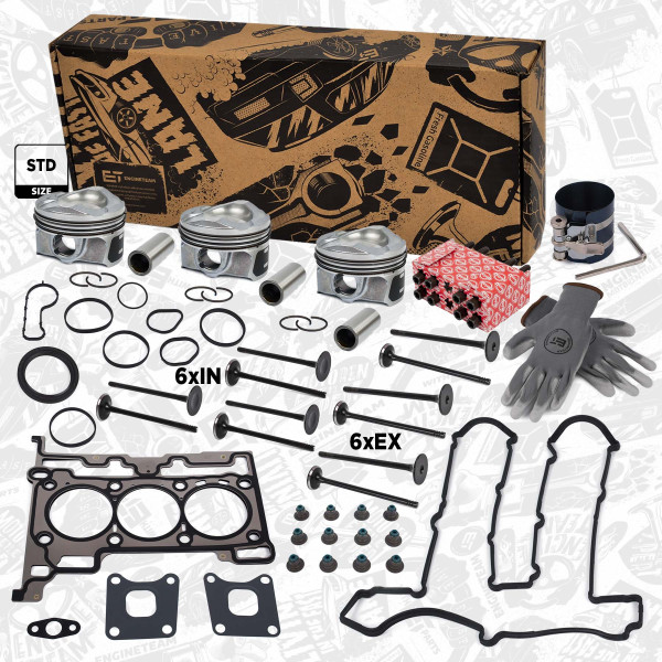 TS0057VR2, Gasket Kit, cylinder head, Cylinder head gasket set, Gasket Kit, cylinder head + bolts + pistons + valves, ET ENGINETEAM, Ford B-Max C-Max Fiesta Mondeo Focus Transit Courier Tourneo Connect SFCA M1CA 1,0 EcoBoost 2014+, CM5G6505FA, 1760589, 1760588, CM5G6505EA, 1760579, CM5G6507CB, 1804813, 1760313, CM5G-6065-EA, 1939521, DM5G6051AA, 1771609, CM5G6051GC, 1832679, CM5Z-6108-D, CM5Z6108D, 181118, 41949600, 854250, R6820/RCR, V95178, 181120, 857020, R6819/SNT, V95156